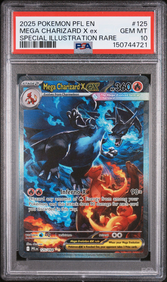 2025 POKEMON PFL EN-PHANTASMAL FLAMES MEGA CHARIZARD X ex #125 SPECIAL ILLUSTRATION RARE PSA 10