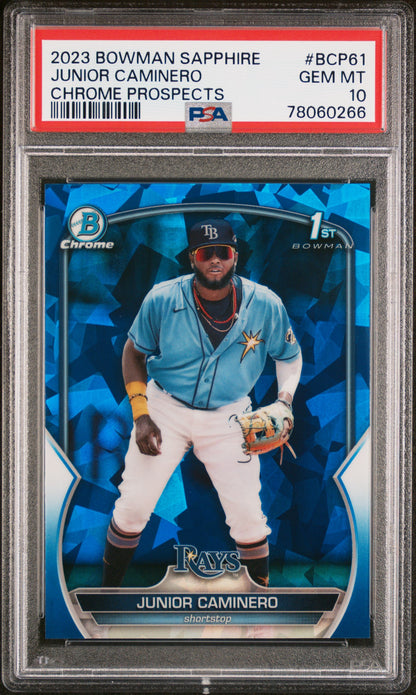 2023 BOWMAN SAPPHIRE EDITION CHROME PROSPECTS JUNIOR CAMINERO #BCP61 CHROME PROSPECTS PSA 10