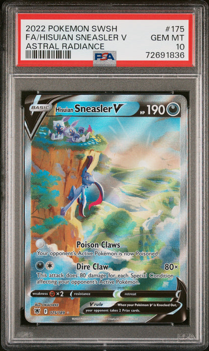 2022 POKEMON SWORD & SHIELD ASTRAL RADIANCE FA/HISUIAN SNEASLER V #175 ASTRAL RADIANCE PSA 10