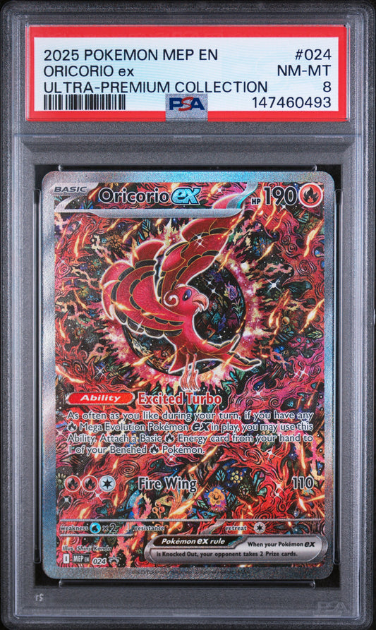 2025 POKEMON MEP EN-ME BLACK STAR PROMO ORICORIO ex #024 ULTRA-PREMIUM COLLECTION PSA 8