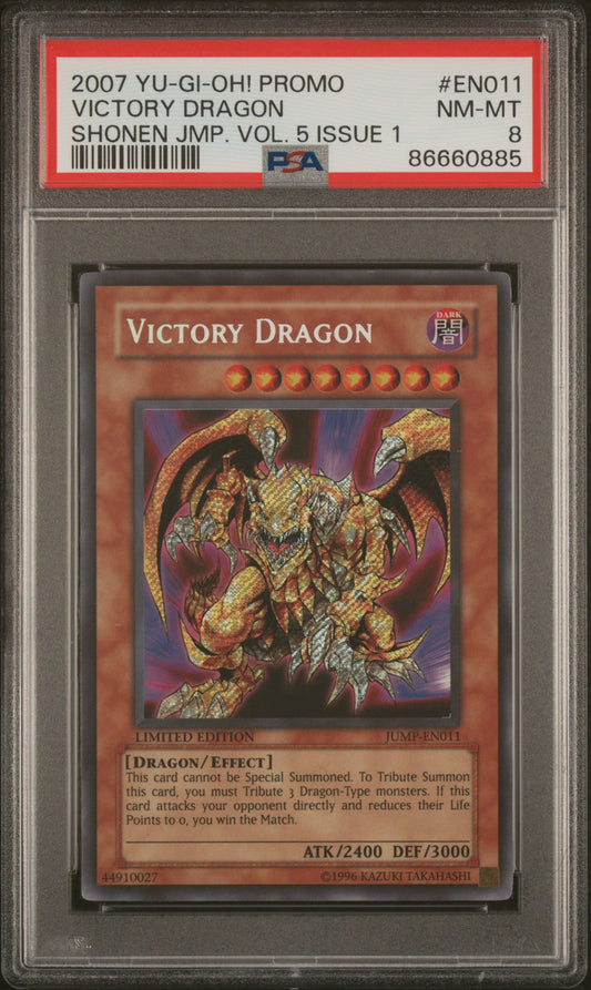 2007 YU-GI-OH! PROMO VICTORY DRAGON #EN011 SHONEN JMP. VOL. 5 ISSUE 1 PSA 8