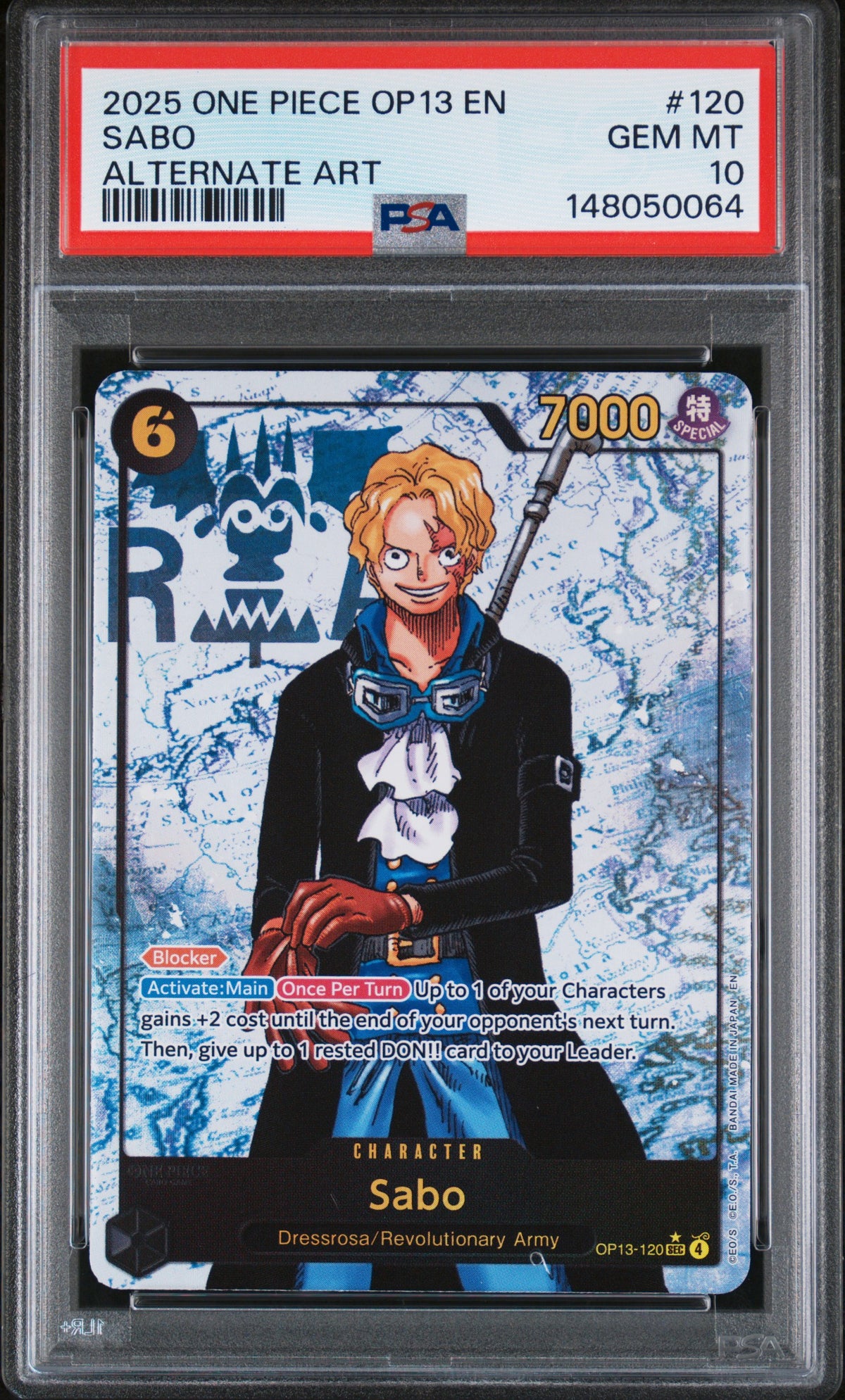 2025 ONE PIECE OP13-CARRYING ON HIS WILL SABO #120 ALTERNATE ART PSA 10