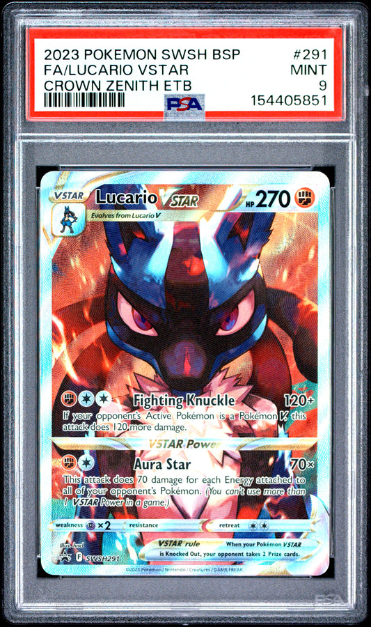 2023 POKEMON SWSH BLACK STAR PROMO FA/LUCARIO VSTAR #291 CROWN ZENITH ETB PSA 9