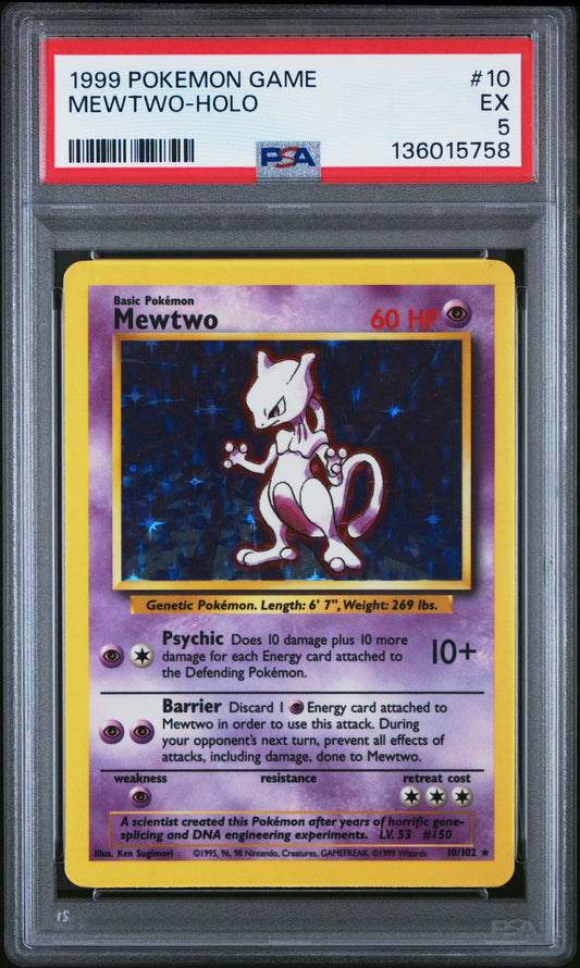 1999 POKEMON GAME MEWTWO-HOLO #10 PSA 5