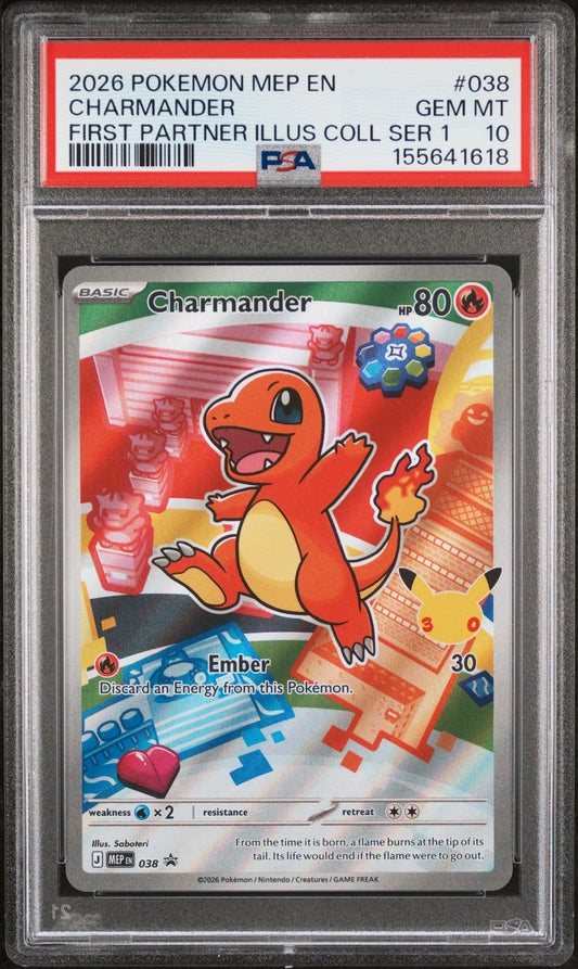 2026 POKEMON MEP EN-ME BLACK STAR PROMO CHARMANDER #038 FIRST PARTNER ILLUS COLL SER 1 PSA 10