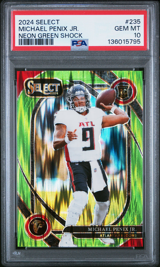 2024 PANINI SELECT MICHAEL PENIX JR. #235 NEON GREEN SHOCK PSA 10