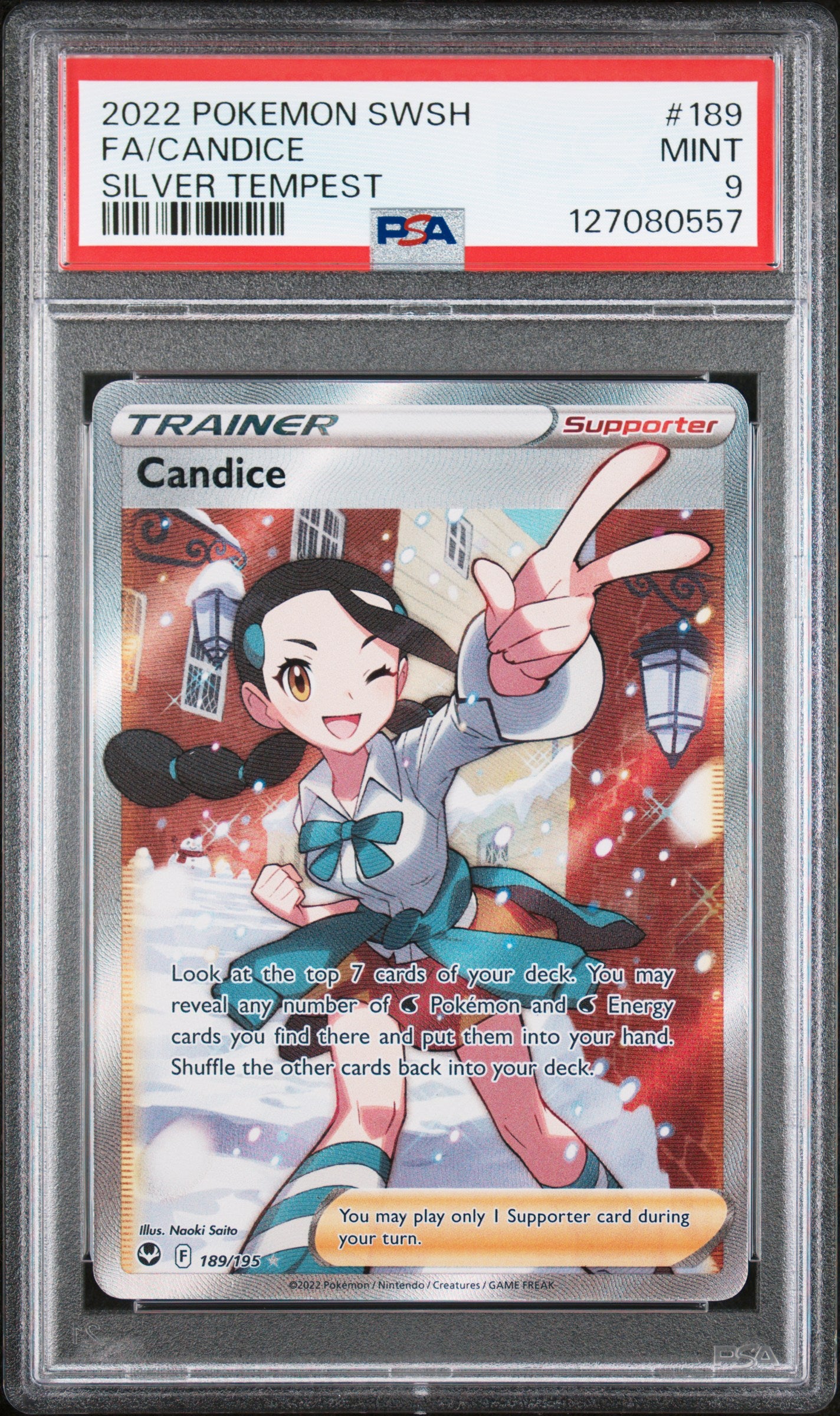 2022 POKEMON SWORD & SHIELD SILVER TEMPEST FA/CANDICE #189 SILVER TEMPEST PSA 9