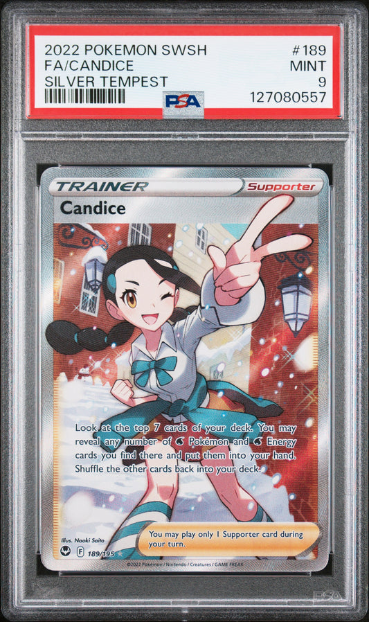 2022 POKEMON SWORD & SHIELD SILVER TEMPEST FA/CANDICE #189 SILVER TEMPEST PSA 9