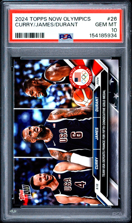 2024 TOPPS NOW OLYMPIC GAMES CURRY/JAMES/DURANT #26 PSA 10