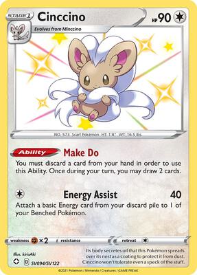 Pokemon,Shining Fates: Shiny Vault,Cinccino - SV094/SV122,Holofoil,Shiny Holo Rare,Near Mint