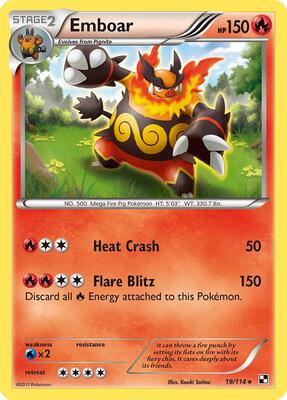 Pokemon,Black and White,Emboar (19) - 19/114,Reverse Holofoil,Holo Rare,Moderately Played