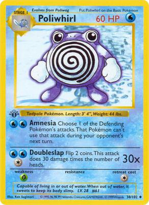 Pokemon,Base Set (Shadowless),Poliwhirl - 038/102,Unlimited,Uncommon,Moderately Played
