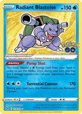 Pokemon,Pokemon GO,Radiant Blastoise - 018/078,Holofoil,Radiant Rare,Near Mint