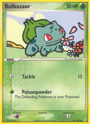 Pokemon,EX Crystal Guardians,Bulbasaur - 045/100,Reverse Holofoil,Common,Heavily Played
