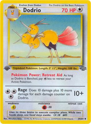 Pokemon,Jungle,Dodrio - 34/64,1st Edition,Uncommon,Moderately Played