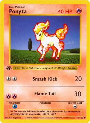 Pokemon,Base Set (Shadowless),Ponyta - 060/102,Unlimited,Common,Near Mint