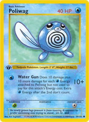 Pokemon,Base Set (Shadowless),Poliwag - 059/102,1st Edition,Common,Moderately Played