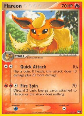 Pokemon,POP Series 3,Flareon - 002/017,Holofoil,Rare,Heavily Played