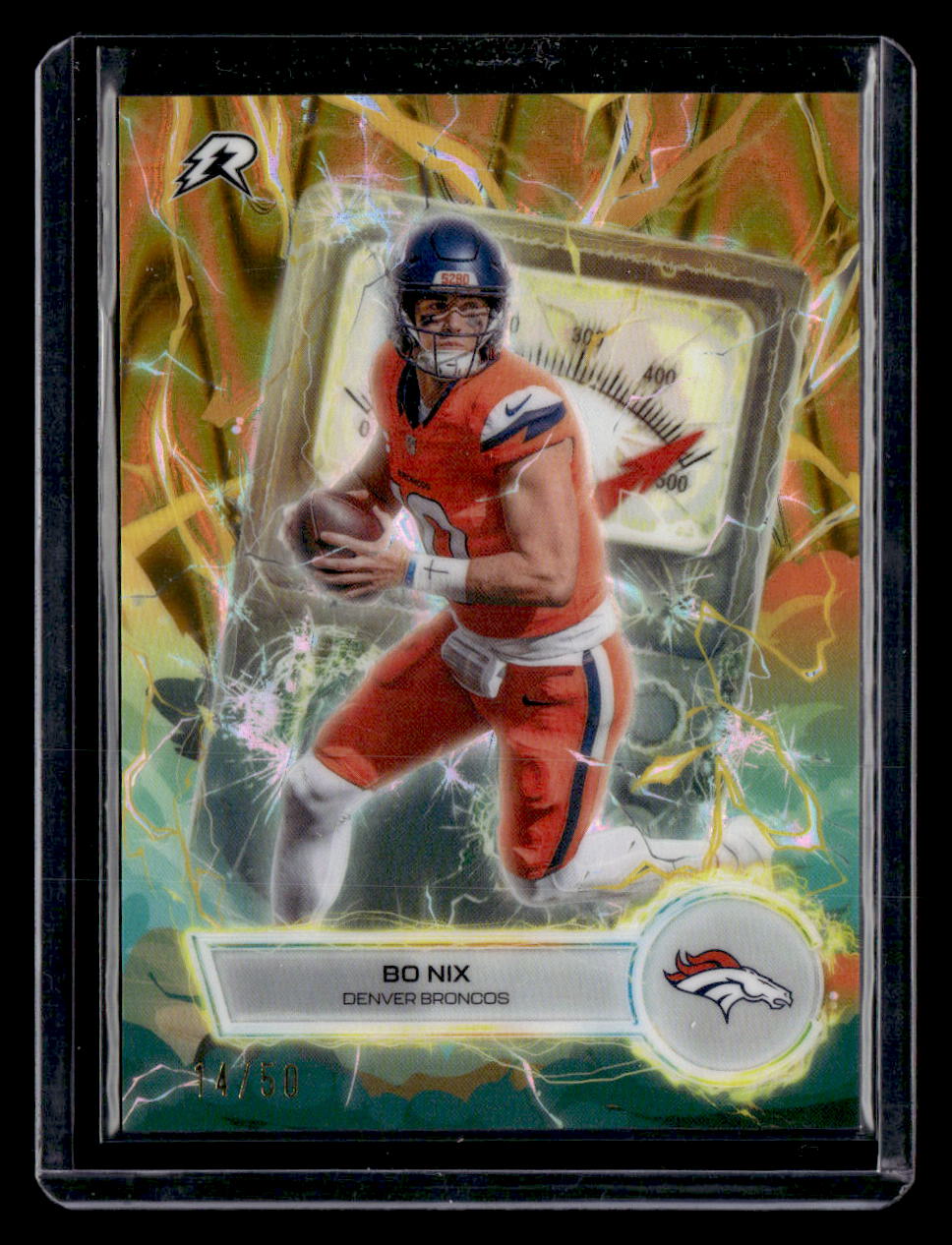 Topps 2025 Topps Resurgence,2025 Topps Resurgence,Bo Nix - VT-16,Voltaic Gold Power Surge Refractor