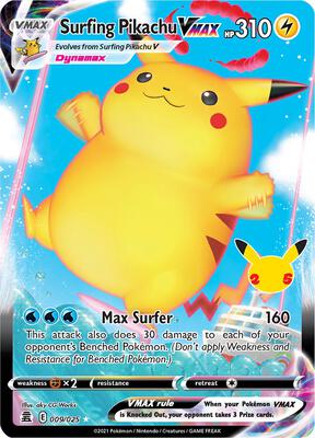 Pokemon,Celebrations,Surfing Pikachu VMAX - 009/025,Holofoil,Ultra Rare,Near Mint