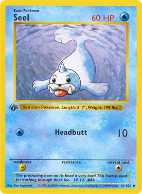 Pokemon,Base Set (Shadowless),Seel - 041/102,1st Edition,Uncommon,Heavily Played