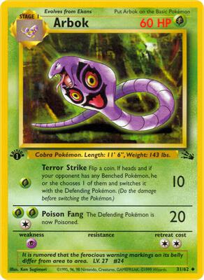 Pokemon,Fossil,Arbok - 31/62,1st Edition,Uncommon,Moderately Played
