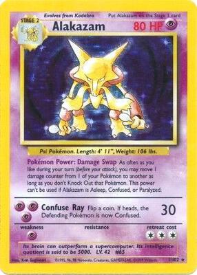 Pokemon,Base Set,Alakazam - 001/102,Holofoil,Holo Rare,Damaged