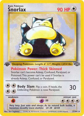 Pokemon,Jungle,Snorlax (27) - 27/64,1st Edition,Rare,Heavily Played