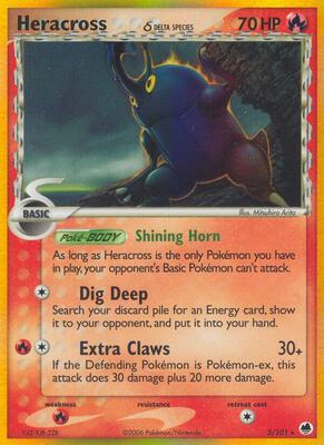 Pokemon,EX Dragon Frontiers,Heracross (Delta Species) - 3/101,Holofoil,Holo Rare,Moderately Played
