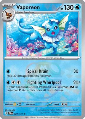 Pokemon,SV: Prismatic Evolutions,Vaporeon (Master Ball Pattern) - 022/131,Holofoil,Rare,Lightly Played
