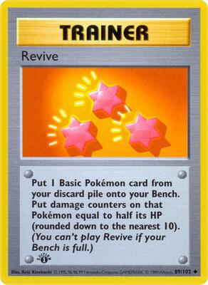 Pokemon,Base Set (Shadowless),Revive - 089/102,1st Edition,Uncommon,Moderately Played