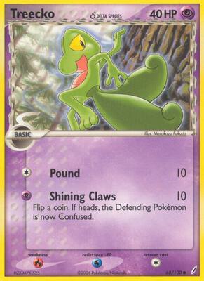 Pokemon,Crystal Guardians,Treecko (Delta Species) - 68/100,Reverse Holofoil,Common,Damaged