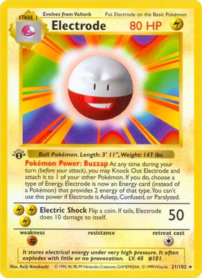 Pokemon,Base Set (Shadowless),Electrode - 021/102,Unlimited,Rare,Heavily Played