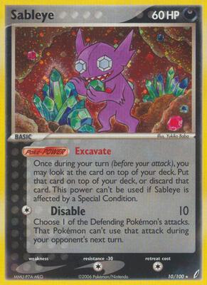 Pokemon,EX Crystal Guardians,Sableye - 10/100,Reverse Holofoil,Holo Rare,Lightly Played