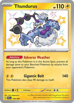 Pokemon,SV: Paldean Fates,Thundurus - 139/091,Holofoil,Shiny Rare,Lightly Played