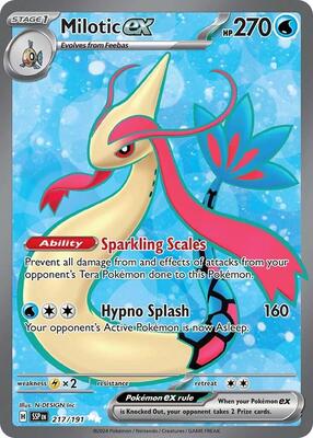 Pokemon,SV08: Surging Sparks,Milotic ex - 217/191,Holofoil,Ultra Rare,Lightly Played