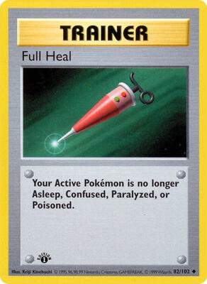 Pokemon,Base Set (Shadowless),Full Heal - 082/102,1st Edition,Uncommon,Moderately Played