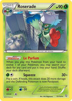 Pokemon,Dragons Exalted,Roserade (15) - 15/124,Reverse Holofoil,Rare,Moderately Played