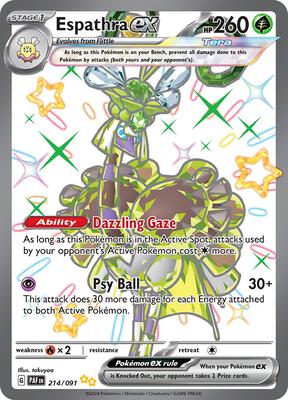 Pokemon,SV: Paldean Fates,Espathra ex - 214/091,Holofoil,Shiny Ultra Rare,Lightly Played