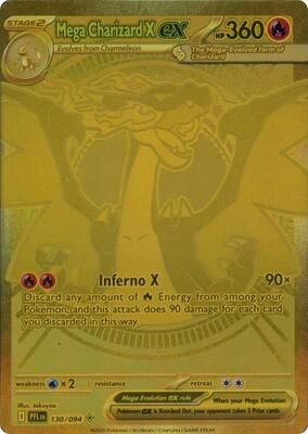 Pokemon,ME02: Phantasmal Flames,Mega Charizard X ex - 130/094,Holofoil,Mega Hyper Rare,Near Mint