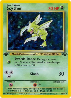 Pokemon,Jungle,Scyther (10) - 10/64,1st Edition Holofoil,Holo Rare,Moderately Played
