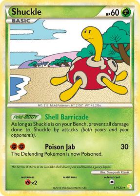 Pokemon,HeartGold SoulSilver,Shuckle - 11/123,Holofoil,Holo Rare,Damaged