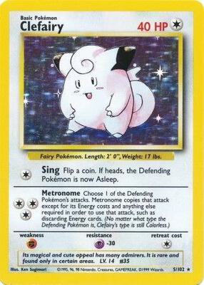 Pokemon,Base Set,Clefairy - 005/102,Holofoil,Holo Rare,Heavily Played
