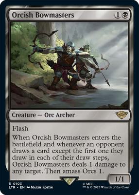 Magic: The Gathering,Universes Beyond: The Lord of the Rings: Tales of Middle-earth,Orcish Bowmasters - 103,Normal,Rare,Moderately Played