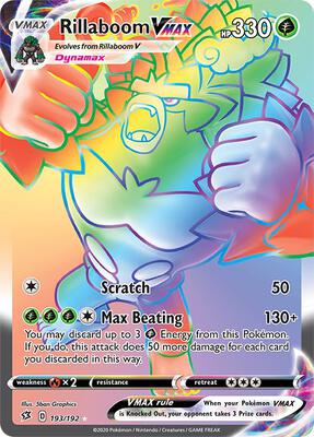 Pokemon,SWSH02: Rebel Clash,Rillaboom VMAX (Secret) - 193/192,Holofoil,Secret Rare,Near Mint