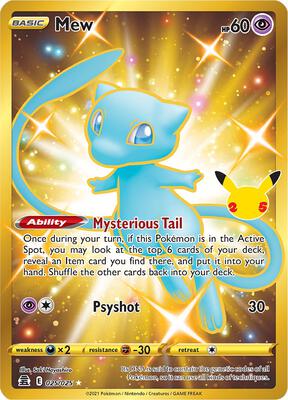 Pokemon,Celebrations,Mew (Secret) - 025/025,Holofoil,Secret Rare,Near Mint
