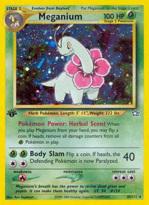 Pokemon,Neo Genesis,Meganium (10) - 010/111,Unlimited Holofoil,Holo Rare,Damaged
