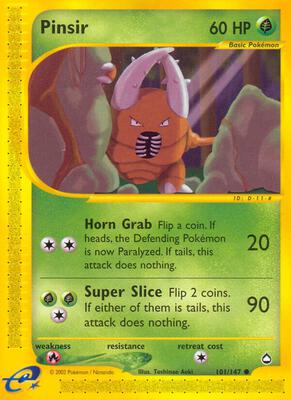 Pokemon,Aquapolis,Pinsir - 101/147,Reverse Holofoil,Common,Moderately Played