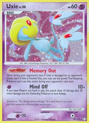 Pokemon,Mysterious Treasures,Uxie - 18/123,Holofoil,Holo Rare,Moderately Played