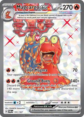Pokemon,SV06: Twilight Masquerade,Magcargo ex - 191/167,Holofoil,Ultra Rare,Near Mint